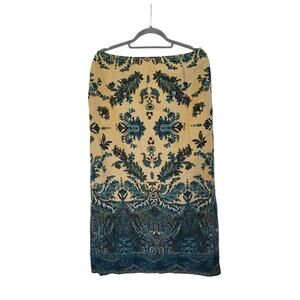 Norton McNaughton Linen Blend Paisley 90s Khaki Blue Maxi Skirt, Size 14
